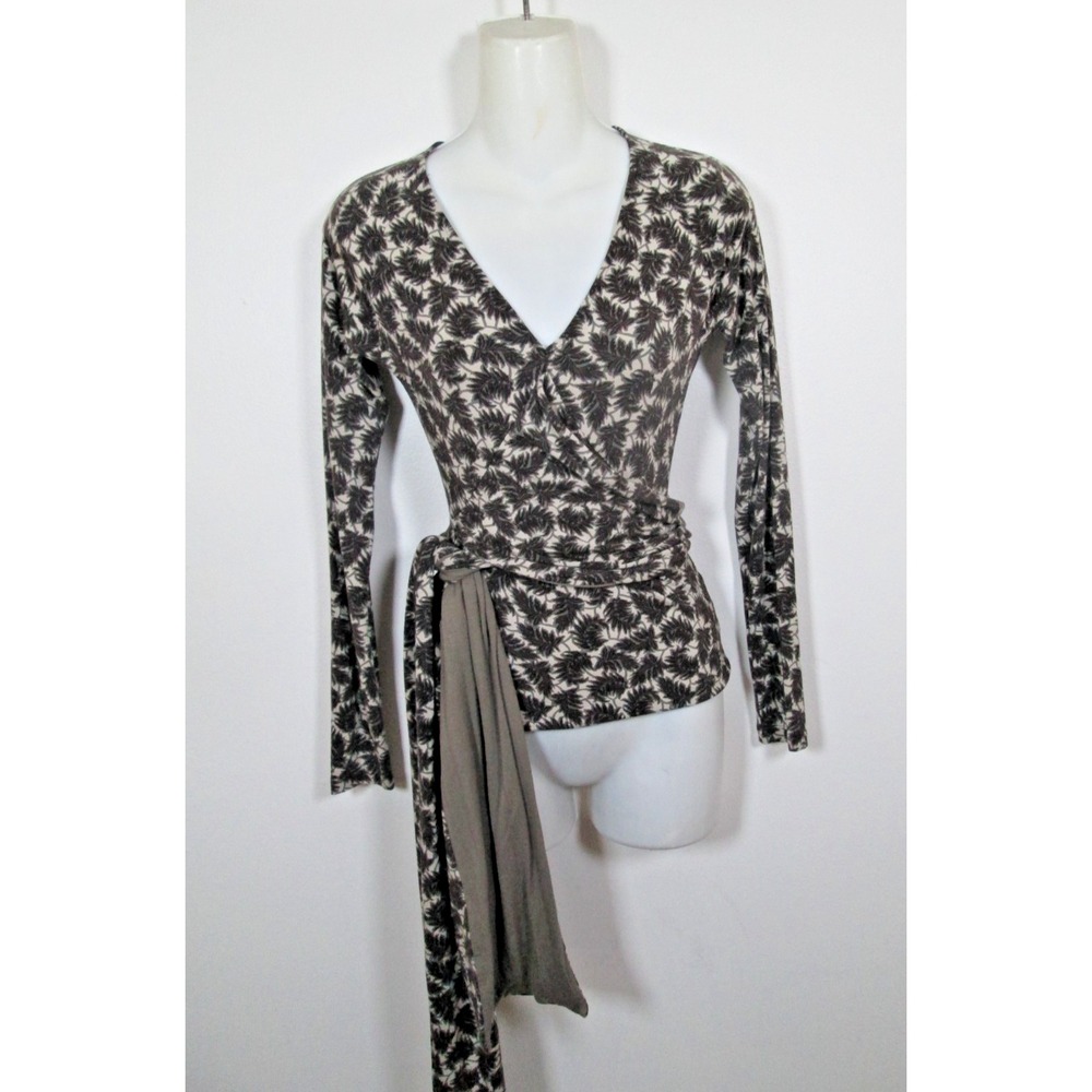 ETRO Blouse Size 38 Faux Wrap Ballerina Beige‎ Brown Attached Long Belt